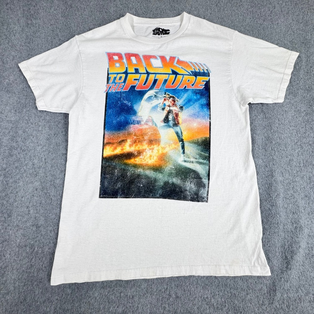 Back To The Future T-Shirt Men's M White Delorean Classic Movie Poster Graphic‎